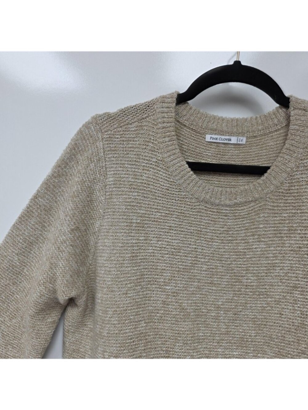 Pink Clover Sweater Womens XL Beige Crew Neck Knit Pullover Oatmeal Soft Cozy - Picture 2 of 9